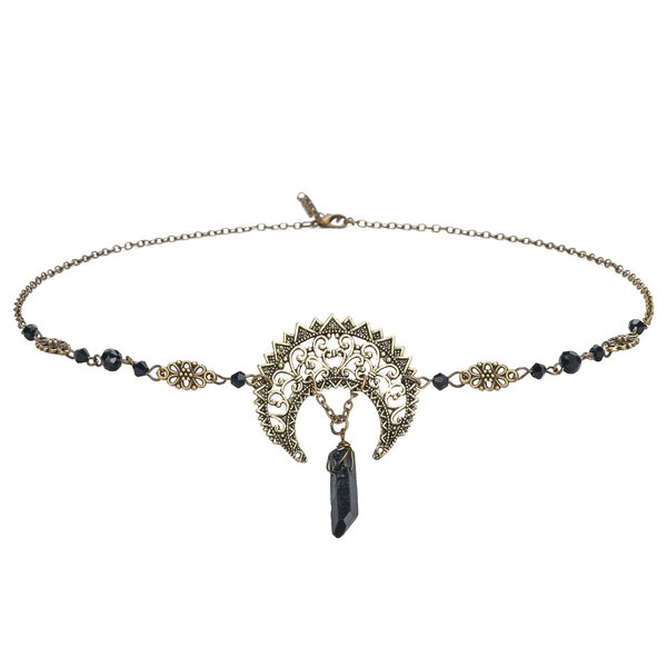 Merroyal Women Girls Moon Head Chain Rhinestone Crystal Headpieces Boho Celtic Knot Headband Halloween Hair Acessories（Bronze）