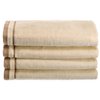 Creative Scents 100% Cotton Velour Fingertip Towels - 4 Pack 11 by 18 Inch – Decorative, Extra Absorbent and Soft Face Towel, Ideal for Bathroom and Powder Room (Cream with Embroidered Brown Trim)