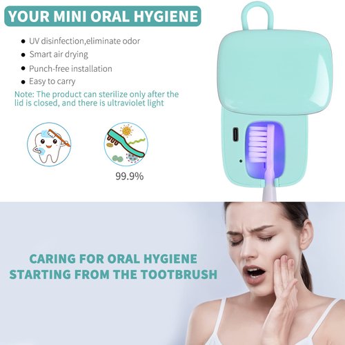 Toothbrush Covers, Portable Toothbrush Holder with Cleaning Light, Rechargeable Travel Toothbrush Box Case with Holder for Household and Travelling or Business Trips (Blue)