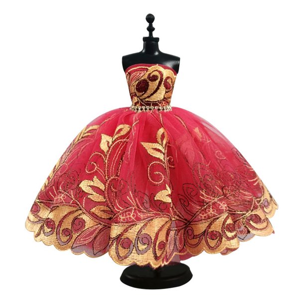 Fashion Ballet Dress for 11.5" Doll Tutu Clothes Outfits 1/6 Dolls Accessories Rhinestone 3-Layer Skirt Ball Party Gown (red)