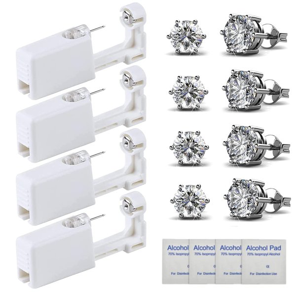 HYJLPAF Safety Ear Piercing Kit – 4 Pack Disposable Self Ear Piercing Gun with 5mm Silver Earring Studs