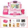 Pretend Play Calculator Cash Register Toy Gift for Kids Girls Age 3, 4, 5, 6, 7, 8+ Year Old, 57 Pcs Pink Grocery Store Playset, Incl Microphone, Credit Card, Scanner, Fake Food, Play Money for Kids