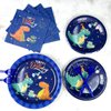 HJINGY 96 PCS Dinosaur Party Supplies Blue Dinosaur Birthday Party Tableware Set for Boy Kids Blue Dino Plates Napkins Forks Party Decorations for 24 Guests Dino Party Favors
