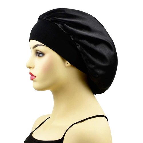 Silk Bonnet for Sleeping Curly Hair Satin Bonnet Silk Sleep Caps for Women Hair Cover Girls Shower Cap for Sleeping for Kids (Black)