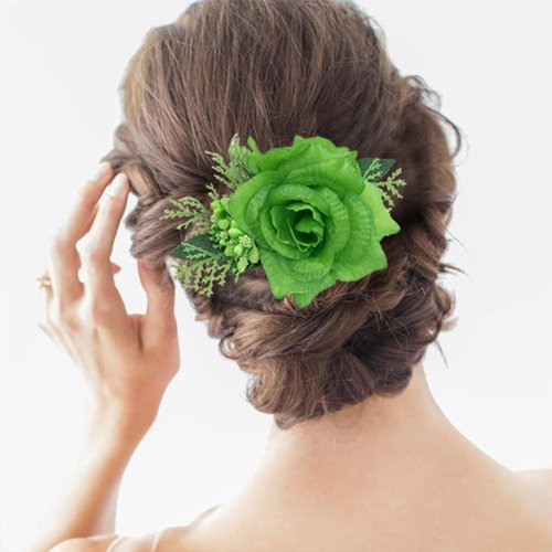 Koolgil Women's St. Patrick's Holiday Flower Wreath Green Headband Simulation Flower Green Hair Comb Hair Accessories (Flower Wreath)