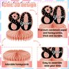 10 Pieces Rose Gold 80th Birthday Decoration 80th Birthday Centerpieces for Tables， Happy 80th Honeycomb Table Topper for Women,80th Birthday Table Sign Decor