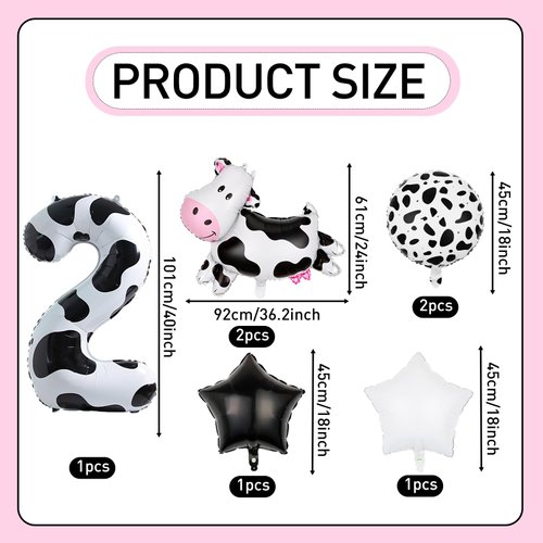 7 PCS Cow Foil Balloons,Cow Mylar Foil Balloon 2nd Cow Farm Animal Theme Party Supplies Baby Shower Birthday Party Decorations(2nd)