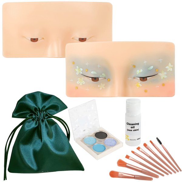 RCAMUNRE Makeup Practice Face Board,3D Realistic Face Painting Practice Board Makeup Practice Face Make up Practice Model with Eye Shadow Makeup Brushes