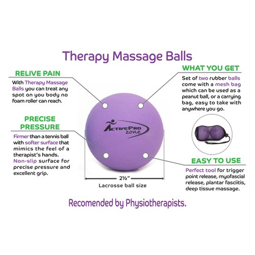 ActiveProZone Therapy Massage Ball - Instant Muscle Pain Relief. Proven Effective for Myofascial Release, Deep Tissue Pressure, Yoga & Trigger Point Treatments. Set - 2 Lacrosse Balls W/Mesh Bag