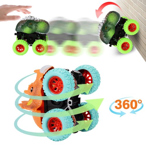 Beestech Dinosaur Toys for 2 3 4 5 Year Old Boys, Push & Pull Friction Powered Dinosaur Monster Truck Vehicles for Toddlers Preschoolers Birthday Gifts