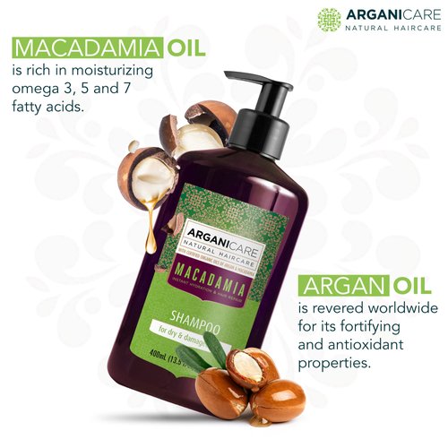 Arganicare Natural Macadamia Shampoo for Dry Damaged Hair - Hair Repair Treatment for Damaged Hair Enriched with Argan Oil, Shea Moisture, and Witch Hazel - Macadamia Hydrating Shampoo | 13.5 fl oz