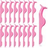 24 Pieces Plastic False Eyelash Applicator Eyelash Extension Tweezers Remover Tool Eyelashes Clip Tweezers for Eyelash Application and Removal (Pink)