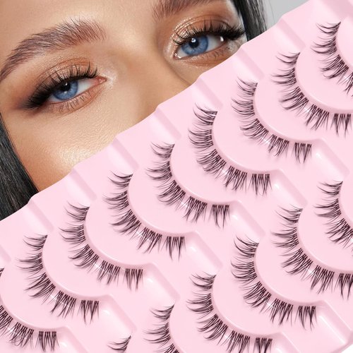 10 Pairs Lashes Wispy Mink Lashes Fluffy Eye Lashes Natural Look Clear Lash Band Fake Eyelashes Pack