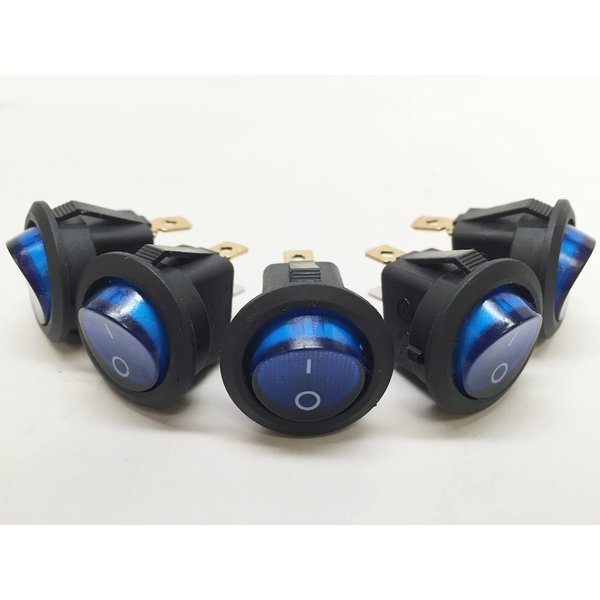 PACTRADE 5 PCS Boat Automotive CAR Small Round Blue LED Rocker Switch SPST ON/Off