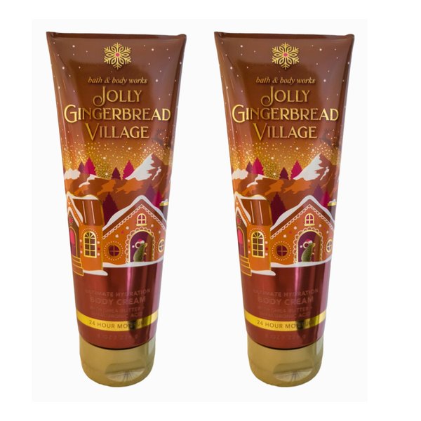 Bath & Body Works Ultra Shea Body Cream, 8oz Each, Pack of 2 (Jolly Gingerbread Village)