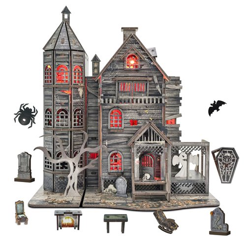 DIY Miniature House Kits for Adults - Halloween Haunted House Mini Dollhouse Kit for Friends, Home Decoration Bookends 3D Wooden Puzzle for Party,Ideal for Christmas,Family Numbers, Girls, Boys