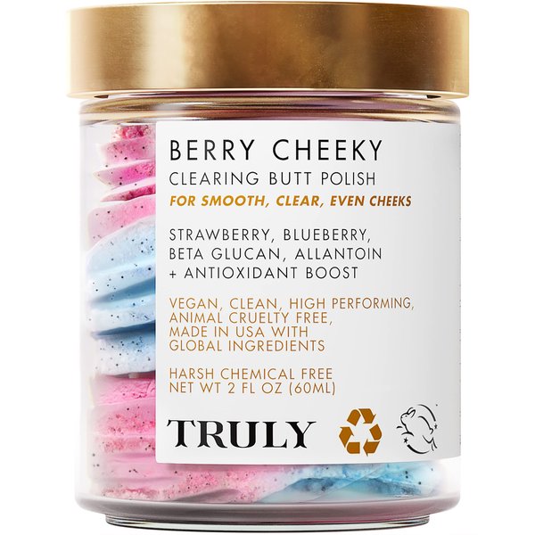 Truly Beauty Berry Cheeky Clearing Butt Polish Gentle Acne Body Scrub - Bacne and Acne Body Wash - Exfoliating Body Scrub and Bum Acne Treatment - Butt Acne Clearing Treatment and Butt Scrub - 2 OZ