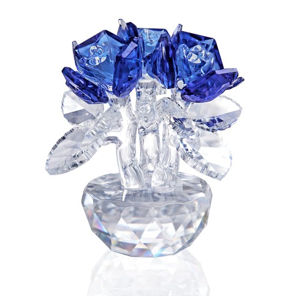 H&D HYALINE & DORA Blue Crystal Rose Flowers Figurines Ornament with Gift Box