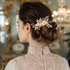 YBSHIN Bride Wedding Flower Hair Comb Gold Crystal Hair Piece Rhinestone Bridal Side Combs Wedding Hair Accessories for Women and Girls