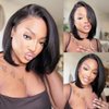 Sunber Yaki Straight Bob Bye Bye Knots 7x5 Lace Front Glueless Wear and Go Human Hair Wigs Pre Plucked Invisible Knots Pre Everything 3S Ready to Wear Short Yaki Bob Pre Cut Lace 150% Density 12Inch