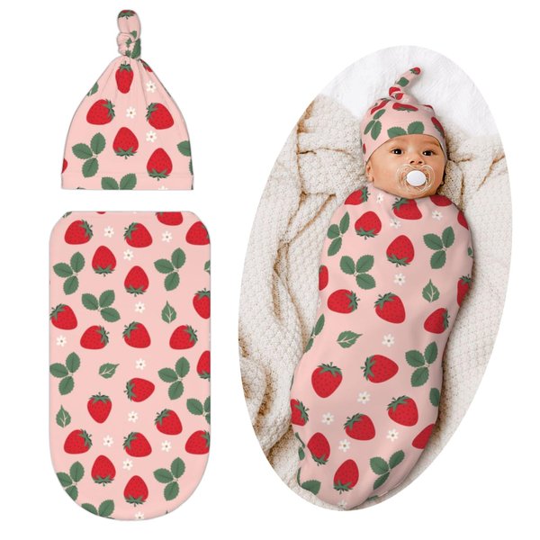 Jarverce Strawberry Swaddle Blanket, Unisex Baby Stuff, Soft Sleeping Bag Sack, Cute Strawberry Baby Items Stuff