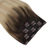Sunny Long Clip in Hair Extensions Ombre Clip in Extensions Real Human Hair Dark Roots Hair Clips Extensions Dark Brown Ombre Light Brown Mix Ash Brown Balayage Hair Extensions Ombre 120g 7pcs 24inch