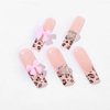 BABALAL Square Press on Nails Long Fake Nails Brown Cheetah French Tip Glue on Nails Pink Bow Heart Charm Design Acrylic Nails 24Pcs Thick False Nails