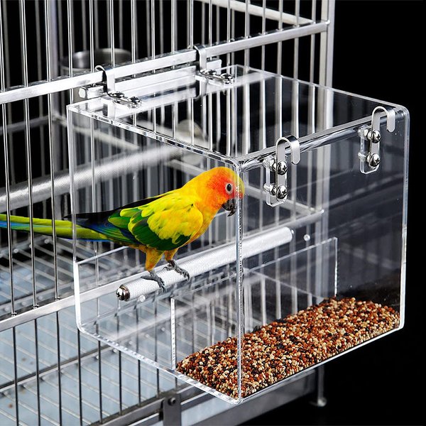 No Mess Bird Feeder for Cage Bird Feeder Automatic Bird Cage Feeder, Acrylic No Spill Bird Feeder Cage for Parakeet Parrot Cockatiels Cockatiels Lorikeet Lovebirds Cage Seed Feeder 6.4inch