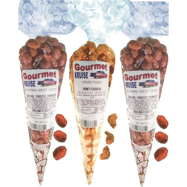 Peanuts (2) Caramel Toasted (1) Cashews Honey Roasted Delicately (NET WT 20.5 OZ) Gourmet Kruise Signature Gift Bags