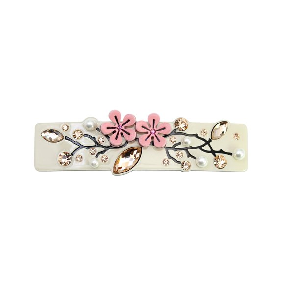 Faship Premium Rhinestone Crystal Beige Cellulose Acetate Rose Floral Art Deco Hair Claws Clips