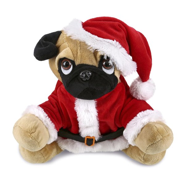 DolliBu Santa Pug Dog Stuffed Animal Plush Toy - Super Soft Dog Plush Dress Up with Red Santa Claus Outfit, Perfect Holiday with Name Personalization - 8 Inches