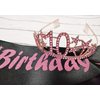 Happy 10th Birthday Tiara and Sash Gifts Crystal Rhinestone Princess Crown Birthday Girl Party Favor Supplies Pink Crowns Black Sash