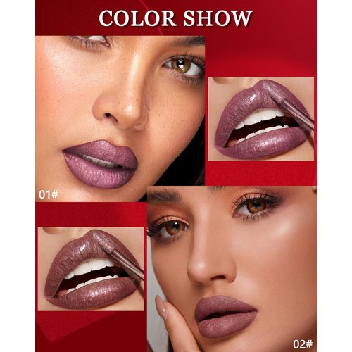 Diamond Glitter Lip Gloss-2Pcs Shimmer Liquid Matte Lipstick Waterproof Smudgeproof Longwear Non-Stick Cup Lipstick, Sparkling High Pigment Gothic Shiny Gloss for Women Girl Stage Cosplay Makeup-01+02