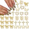 30PCS Gold Nail Charms 3D Alloy Cross Nail Charms Chrome Heart Nail Charms Crystal Butterfly Charms Metal Bowknot Y2K Nail Rhinestones for Women Nail Art and DIY Crafts