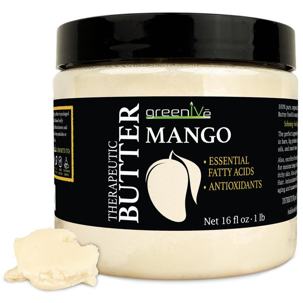GreenIVe Virgin Mango Butter 100% Pure Raw Creamy All Natural Skin Moisturizer Unrefined (16 Ounce Jar)