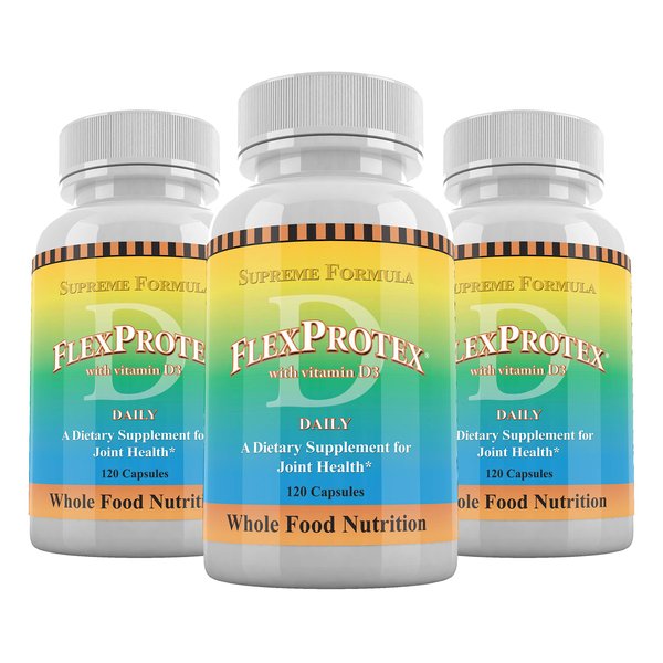 Daily Health, Flexprotex D 884mg Joint Muscle Support Herbal Blend Turmeric Chondroitin Glucosamine Boswellia Hyaluronic Acid Ashwagandha 3 btls 360 Capsules