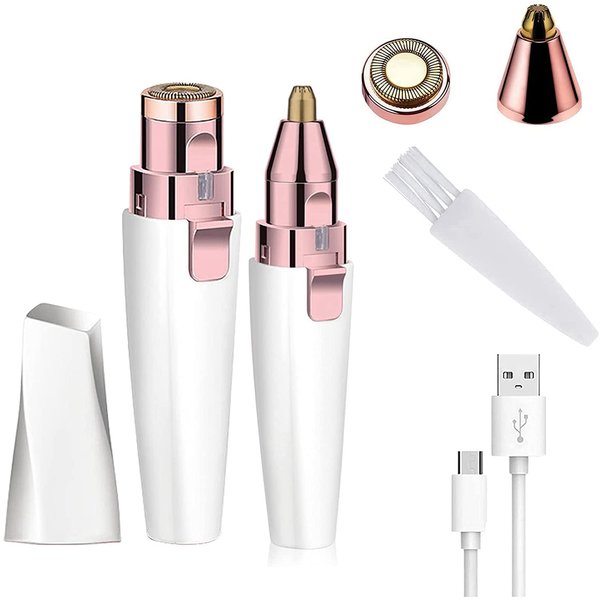 Facial Hair Remover for Women,Nose Hair Trimmer Rechargeable 2-1 Eyebrow Razor&Portable Electric Shaver Painless Hair Remover Device for Face Nose Peach Fuzz Body Beard Lips Chin Female Hair Removal