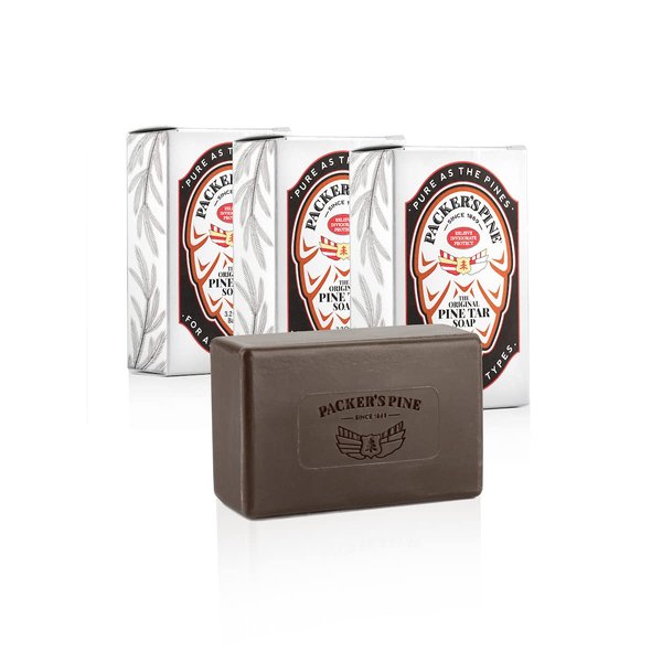 Packer's Pine Tar Soap | The Original Mens Body Soap Made With Natural Pine Tar and Pine Oils | All Natural Mens Soap Bar & Camping Soap | Paraben, Sulfate, and Creosote Free Soap - (3 Pack)
