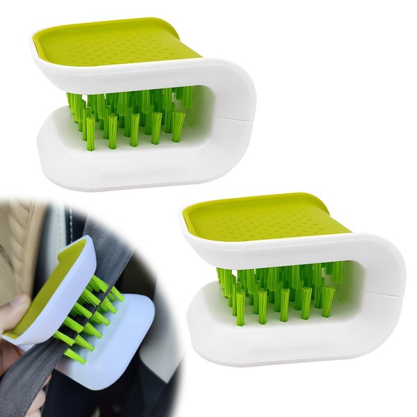 2 Pcs Car Safety Belt Cleaning Brush, Double Sided U-Shaped Washing Tool, Multifunctional Cutlery Cleaner Brush Bristle Scrub, Car Safety Belt Cleaning Supplies(Green)