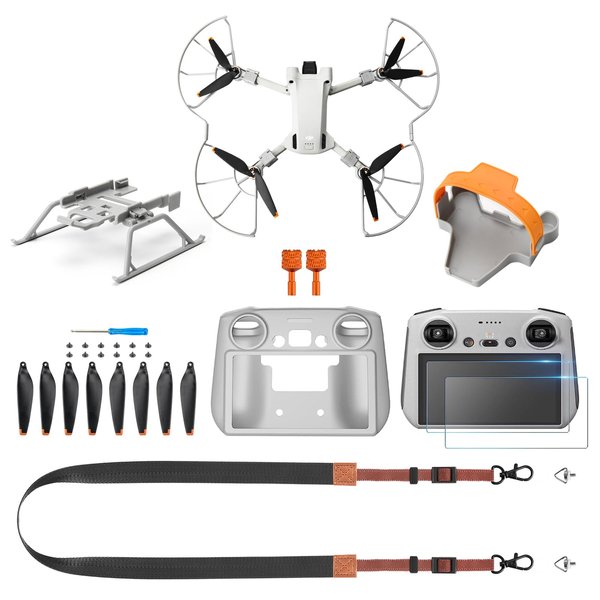 Mini 3 Pro/Mini 3 Accessories Bundle 8 in 1 Accessories kit, Propeller Holder Strap,Propeller Guard,Joysticks,HD Glass Protector,Lanyard Neck Strap,Landing Gear,Silicone Protection Cover,Propellers