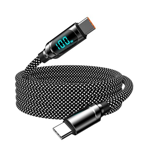 FLYSOUND 100W Super Fast Charging USB C to USB C Cable, 5ft Durable Braided Design with LED Display, Type C Charger Cord Compatible with iPhone 16/15 Pro Plus Max Pads Laptops (1)