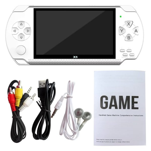 2025 New X6 10000 Games Built-in 4.3" 8GB 128Bit Retro Classic Video Game Console Retro Portable Handheld Video Game Console Games Built-in 10000 Games(White)