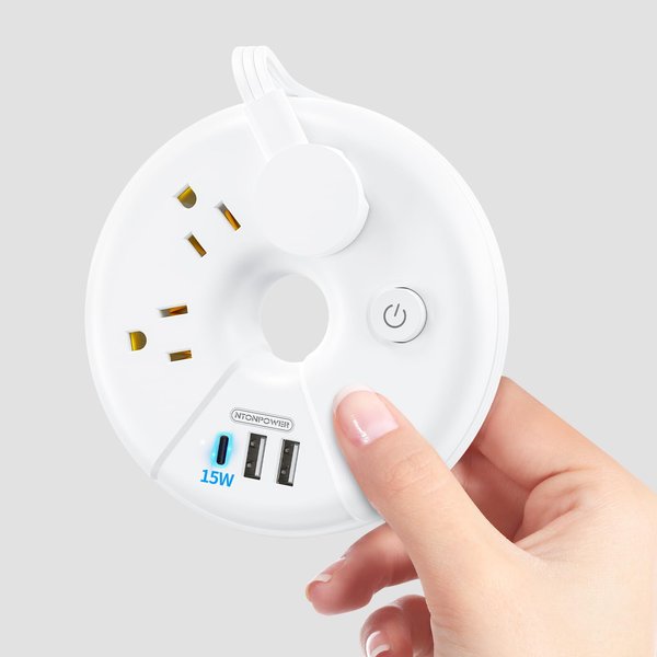 NTONPOWER Travel Power Strip, 3 Outlets with 3 USB Ports (1 USB C), 4 ft Wrapped Around Flat Extension Cord, Flat Plug Power Strip, Portable Power Strip for Travel, Cruise Essentials, Home, Dorm Room