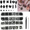 2680Pcs Black Rhinestones for Nails, Big Black Nails Charms with Small Sequined Flatback Round Beads, Black Glitter Clear Glass Diamond Stones for DIY Faces Eyes Makeup Crafts Decoration