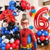 Spider 6th Birthday Party Supplies, Spider Balloon Garland Arch Kit, Include 40 Inch Red Number 6 Balloon, Star Foil Balloon, Blue Black Red Silver Balloons for Boys Superhero 6th Birthday Decorations