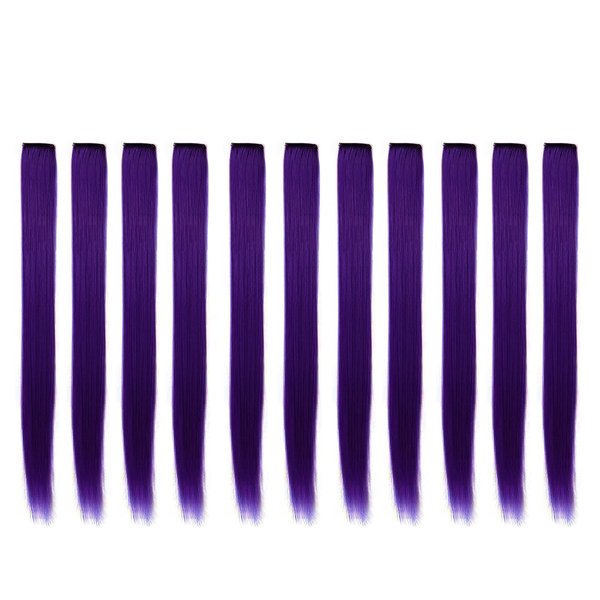Beaute Galleria Bundle 11 Pieces Single Color 21 Inches Straight Party Highlights Clip In Synthetic Hair Extensions Cosplay Comic Con Halloween Costume (Purple)