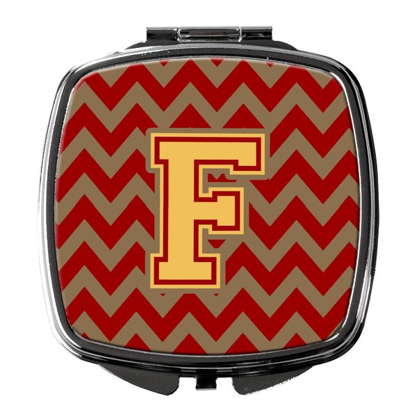 Caroline's Treasures CJ1048-FSCM Letter F Chevron Garnet and Gold Compact Mirror Decorative Travel Makeup Mirror for Women Girls Gifts Pocket Makeup Mirror Folding Handheld