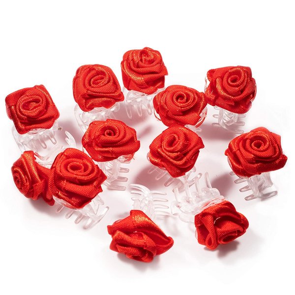 10Pcs Mini Rose Hair Claws Clip Rose Mini Hair Clip Small Hair Clamp Clip Rose Hair Barrettes Decorative Hair Clips Bridal Hair Barrettes Hair Accessories for Girls Women, Red