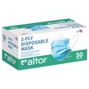 Altor Safety 62212 Blue Disposable Face Masks, USA Made Protective 3 Ply Comfortable Breathable Face Mask with Elastic Earloops and Nose Clip for Adults (Box of 50)