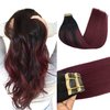 GOO GOO Tape in Hair Extensions, Real Human Hair, Seamless Straight Tape in Hair Extensions, Jet Black to Red, 20pcs 16inch